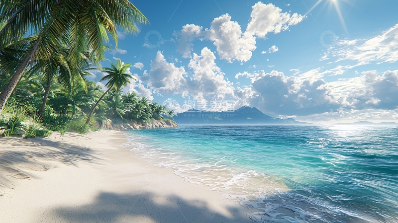 高清大图下载【趣麦麦图】热带海滩椰林风光