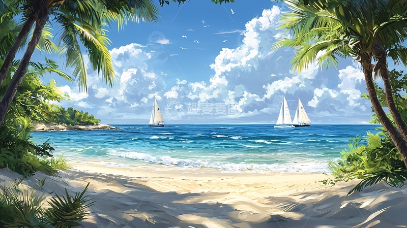 高清大图下载【趣麦麦图】热带海滩风景画