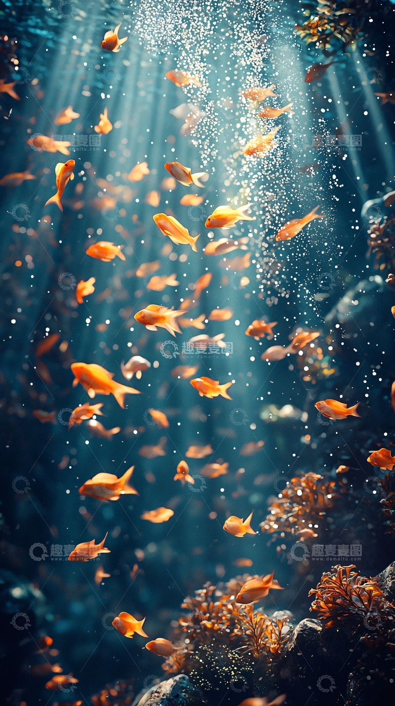 高清大图下载【趣麦麦图】阳光照射下的鱼群