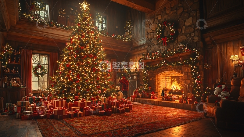 高清大图下载【趣麦麦图】温馨圣诞节客厅场景
