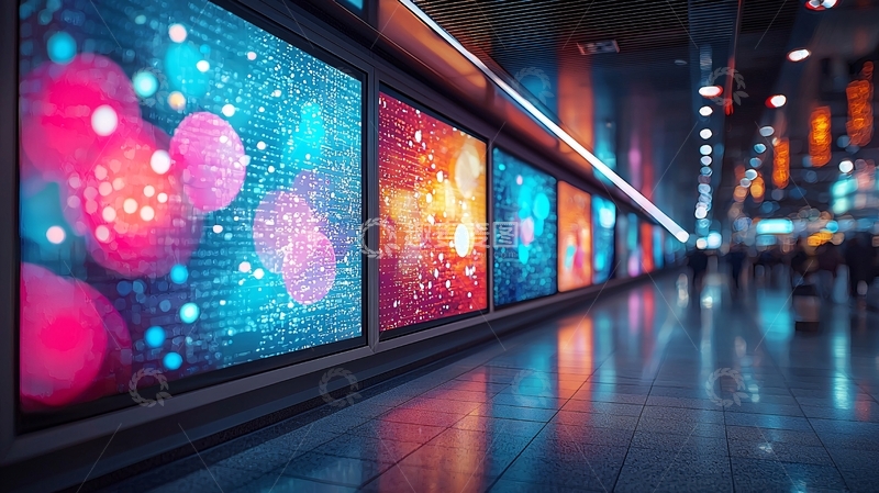 高清大图下载【趣麦麦图】地铁通道炫彩数字屏幕