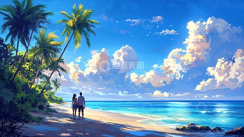 高清大图下载【趣麦麦图】热带海滩情侣浪漫风景