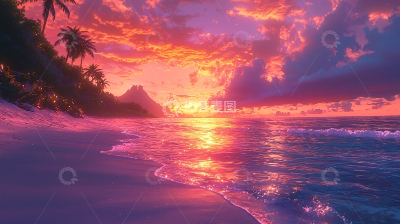 高清大图下载【趣麦麦图】热带海滩日落
