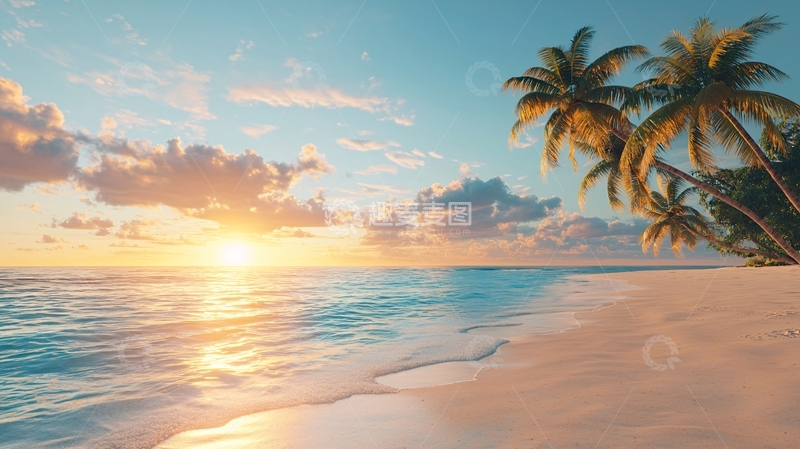 高清大图下载【趣麦麦图】海滩日落椰树风景