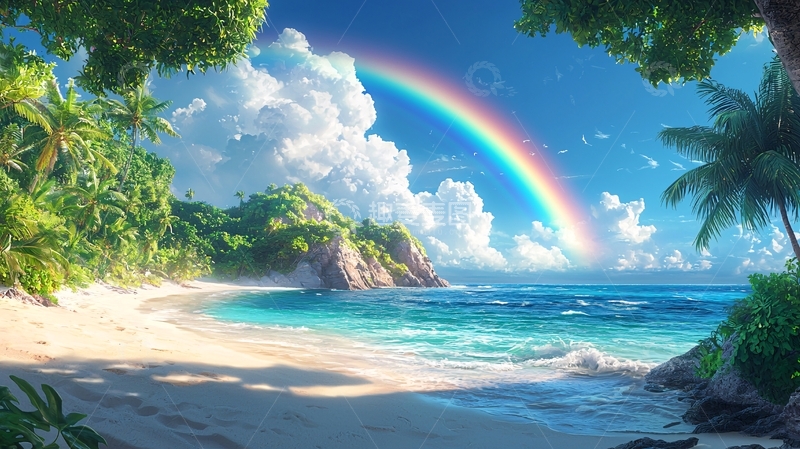 高清大图下载【趣麦麦图】热带海滩彩虹风景