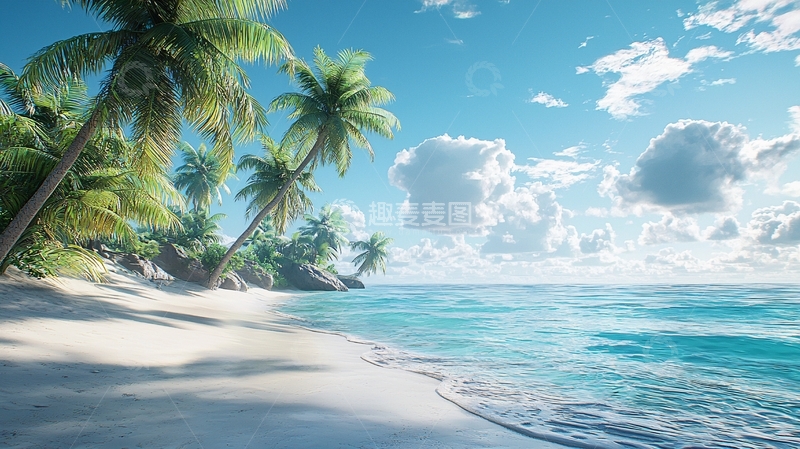 高清大图下载【趣麦麦图】热带海滩椰树风景图