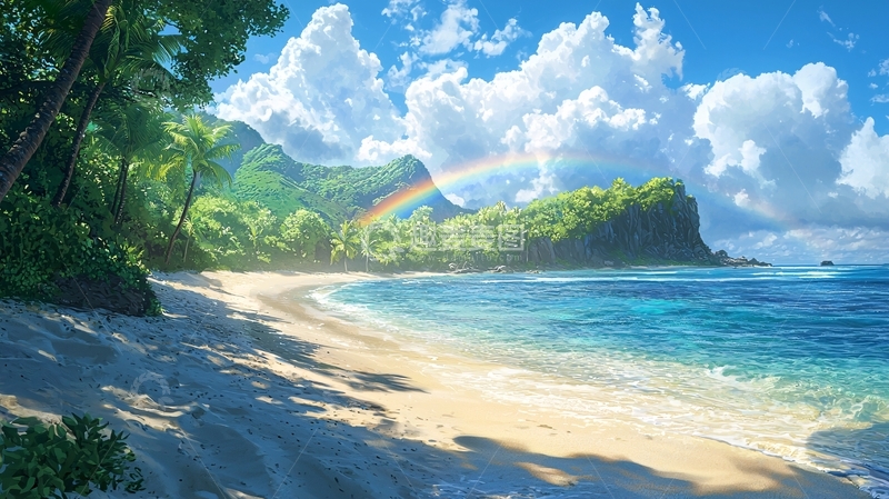 高清大图下载【趣麦麦图】热带海滩彩虹风景