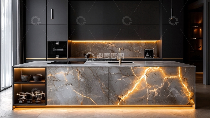 高清大图下载【趣麦麦图】高端现代黑色橱柜厨房