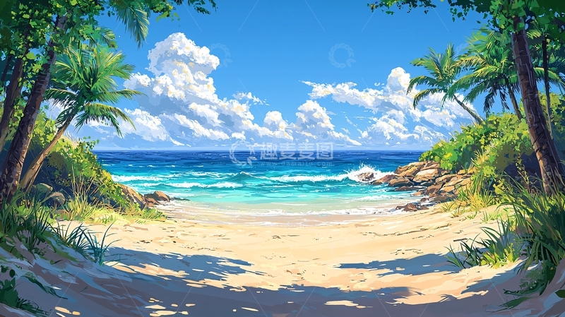 高清大图下载【趣麦麦图】热带海滩风景画