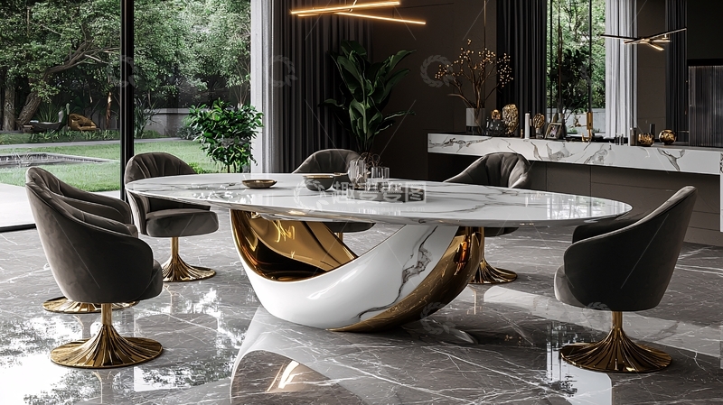 高清大图下载【趣麦麦图】现代轻奢大理石餐桌