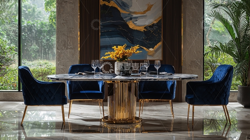 高清大图下载【趣麦麦图】轻奢现代意式大理石餐桌