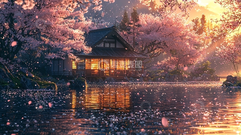 高清大图下载【趣麦麦图】樱花季的日式房屋