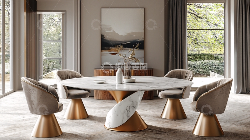 高清大图下载【趣麦麦图】轻奢现代大理石圆形餐桌