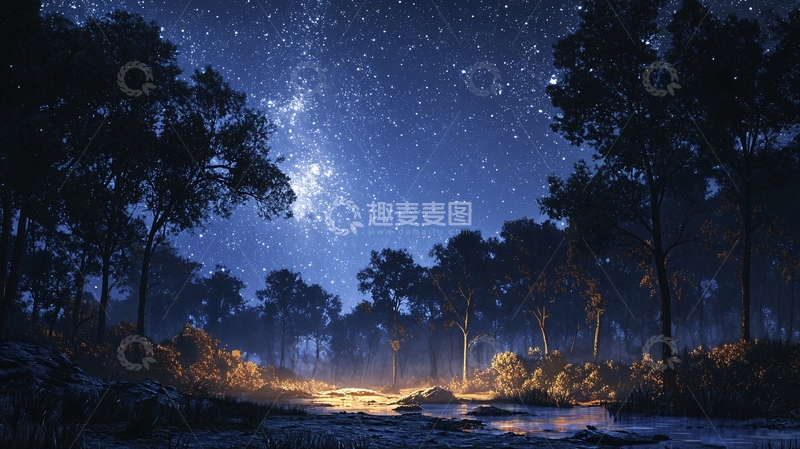 高清大图下载【趣麦麦图】星空下的森林