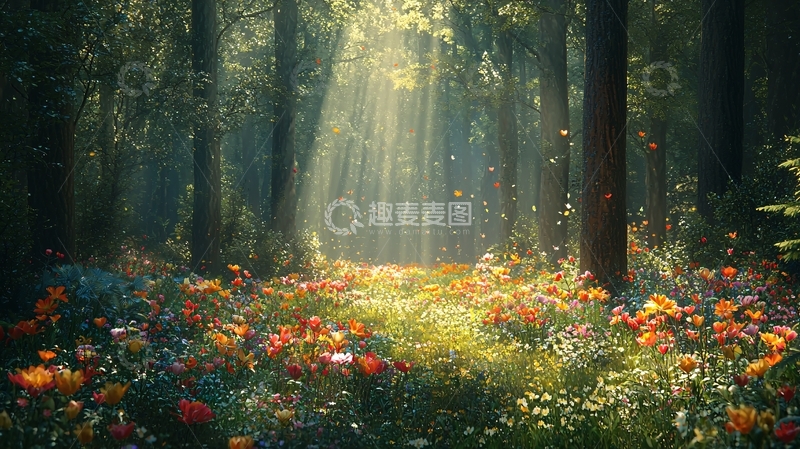高清大图下载【趣麦麦图】阳光森林花海