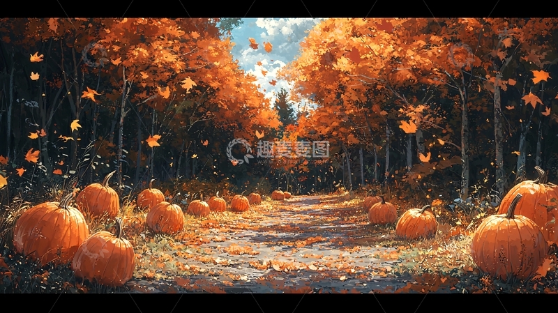 高清大图下载【趣麦麦图】秋日小路南瓜田