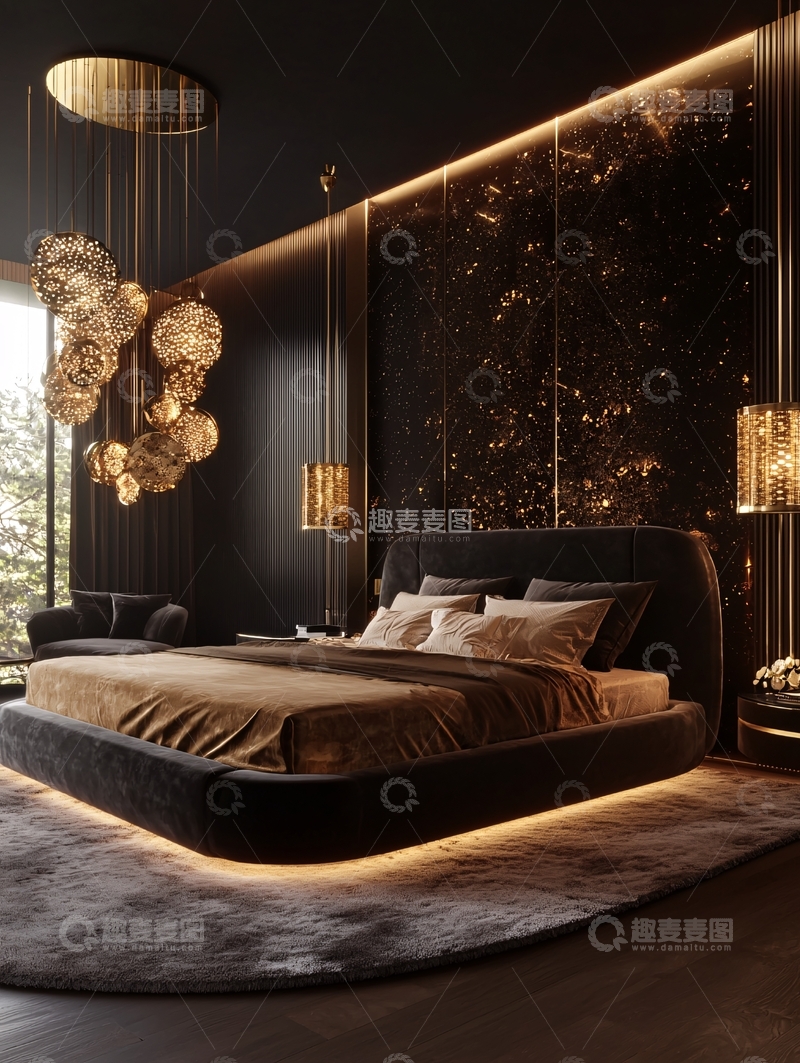 高清大图下载【趣麦麦图】黑色系奢华卧室