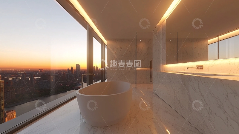 高清大图下载【趣麦麦图】极简风格落地窗浴缸