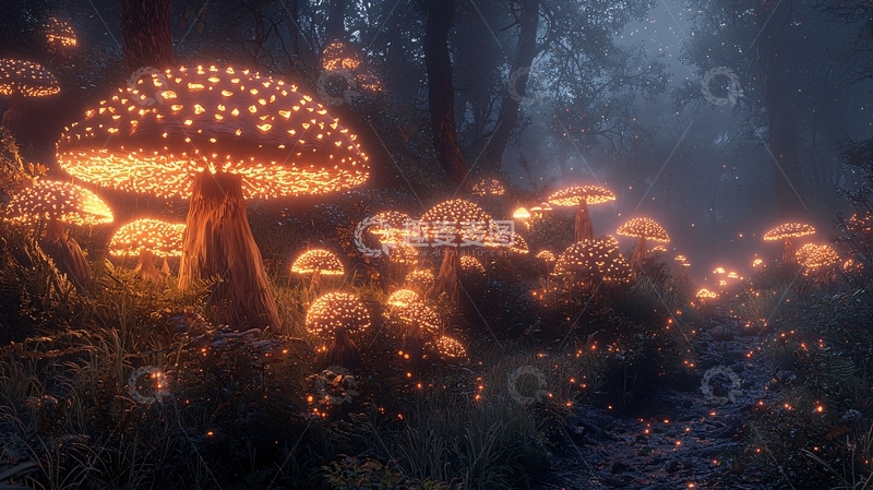 高清大图下载【趣麦麦图】发光蘑菇森林