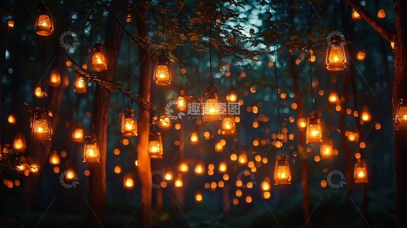 高清大图下载【趣麦麦图】森林夜景灯光