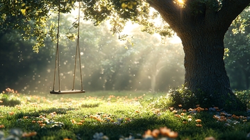 阳光树下秋千