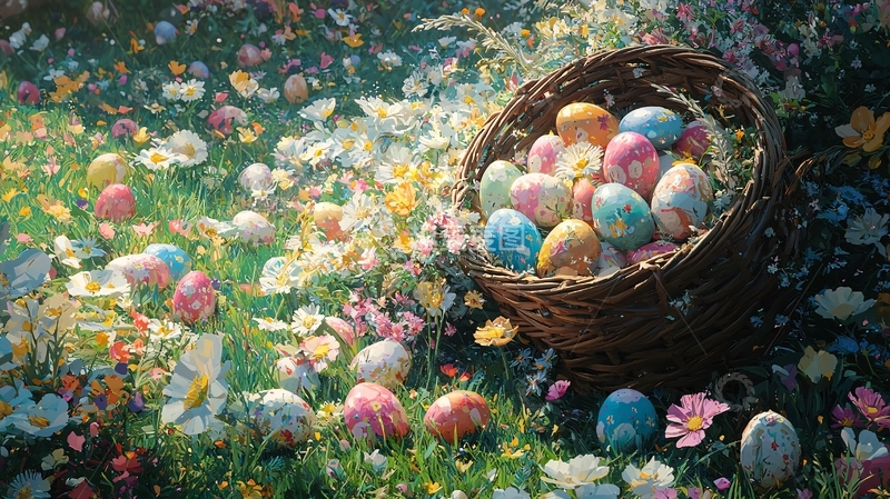 高清大图下载【趣麦麦图】彩蛋篮子花丛中
