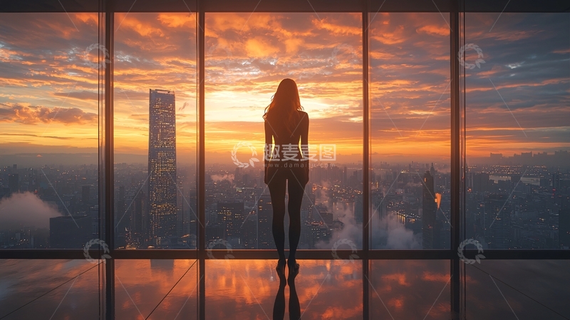 高清大图下载【趣麦麦图】落日余晖下的都市剪影