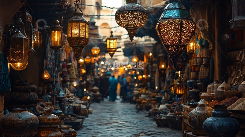 高清大图下载【趣麦麦图】-阿拉伯灯笼街景