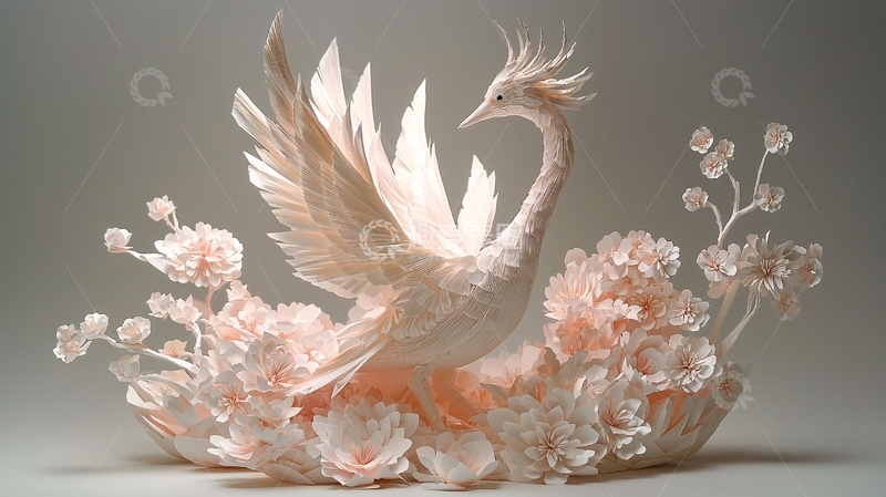 高清大图下载【趣麦麦图】精美纸雕凤凰花卉