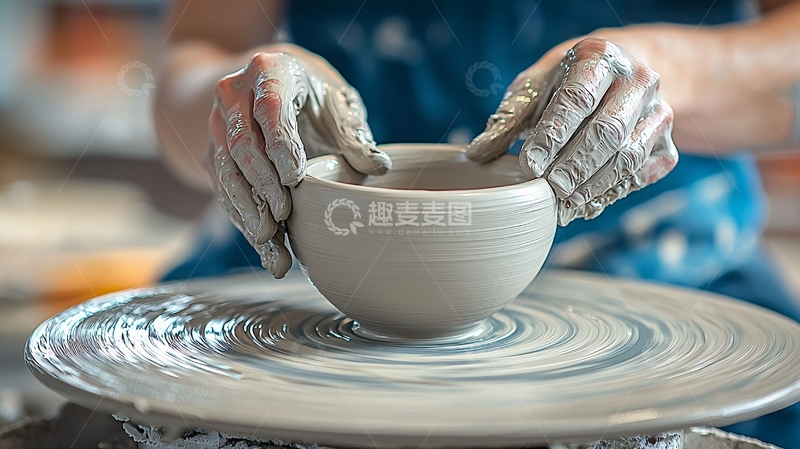 高清大图下载【趣麦麦图】双手捏制陶碗