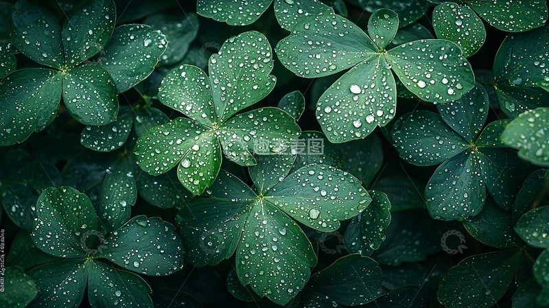 高清大图下载【趣麦麦图】绿叶上晶莹剔透的雨滴