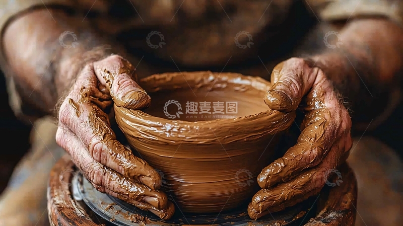 高清大图下载【趣麦麦图】双手捏制陶土