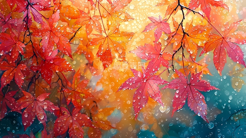 高清大图下载【趣麦麦图】秋雨红叶