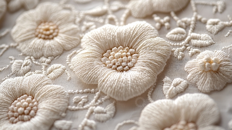 高清大图下载【趣麦麦图】白色花朵刺绣特写