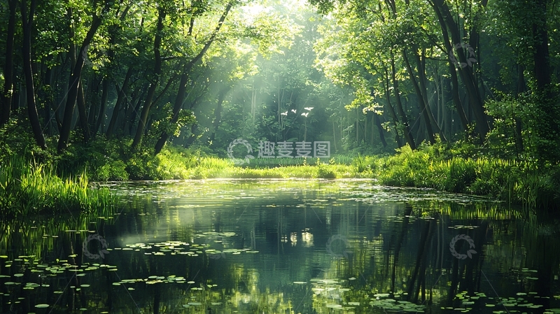 高清大图下载【趣麦麦图】阳光森林溪流