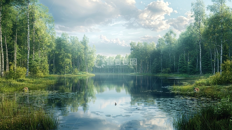 高清大图下载【趣麦麦图】森林湖泊