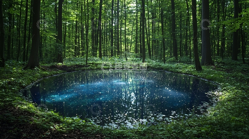 高清大图下载【趣麦麦图】森林小池塘