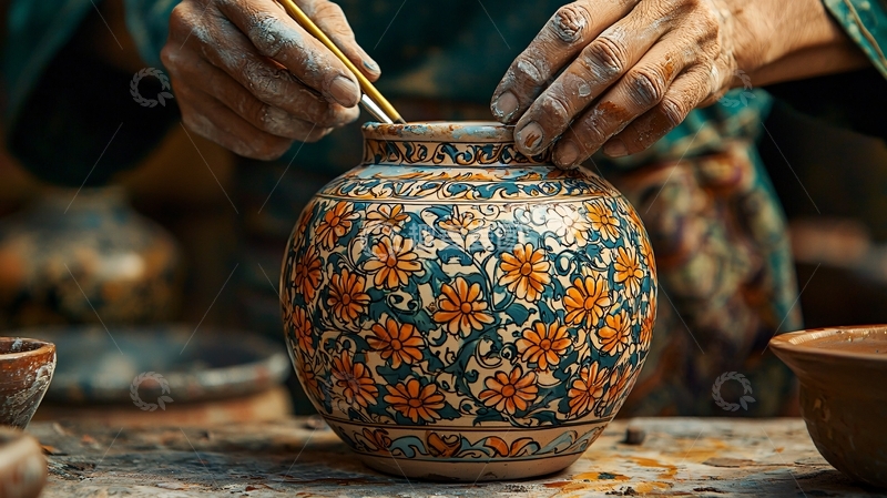 高清大图下载【趣麦麦图】双手精细绘制陶瓷花瓶