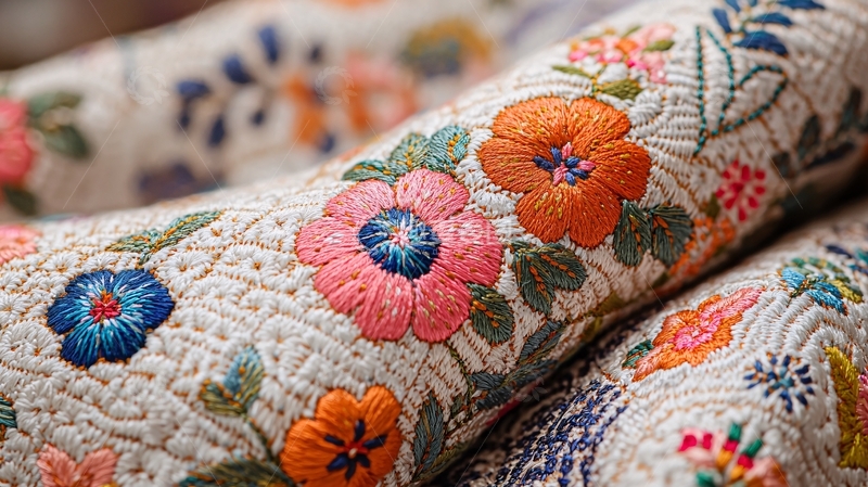 高清大图下载【趣麦麦图】精美彩色花卉刺绣布料