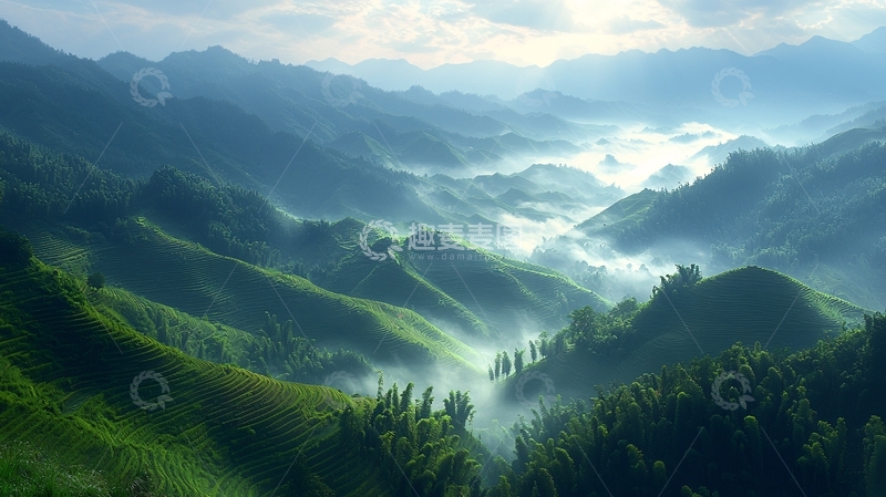 高清大图下载【趣麦麦图】云雾缭绕的山峦景色