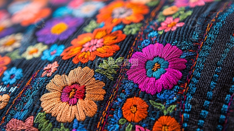 高清大图下载【趣麦麦图】彩色刺绣花卉图案