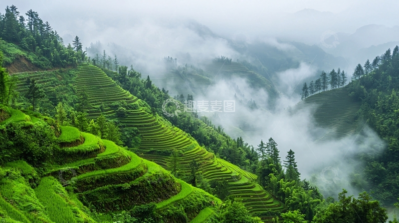 高清大图下载【趣麦麦图】云雾缭绕梯田风光
