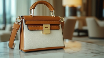 棕色白色拼接小方包