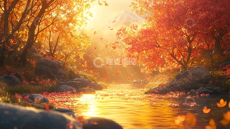 高清大图下载【趣麦麦图】秋日森林小溪