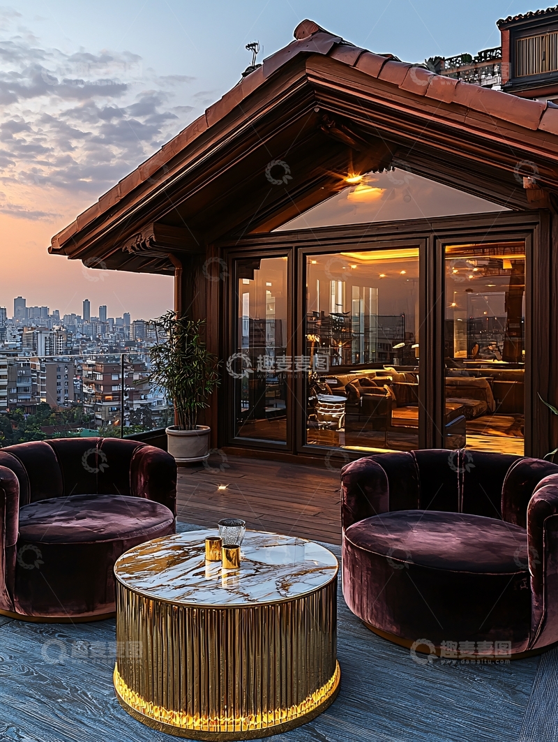 高清大图下载【趣麦麦图】露台夜景城市景观
