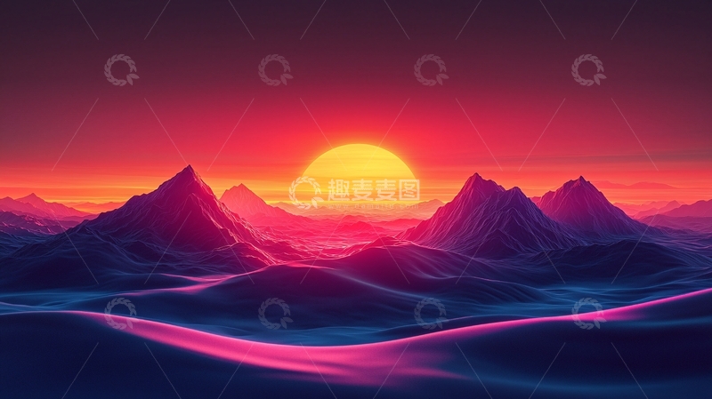 高清大图下载【趣麦麦图】极简风格日落山脉