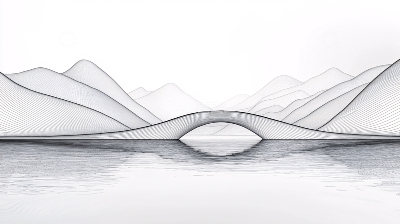 高清大图下载【趣麦麦图】极简山水画桥梁
