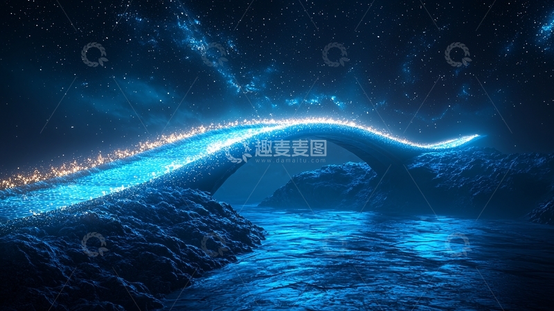 高清大图下载【趣麦麦图】蓝色发光星河桥梁