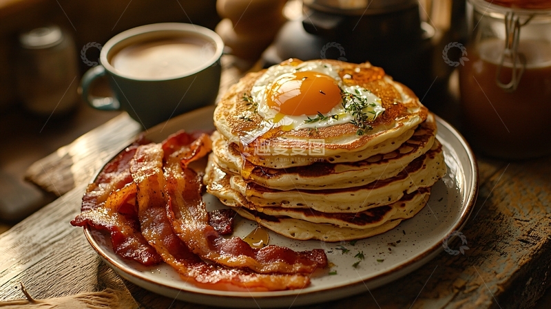高清大图下载【趣麦麦图】煎蛋配培根松饼早餐