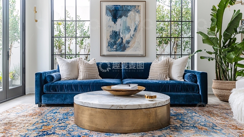 高清大图下载【趣麦麦图】蓝色丝绒沙发